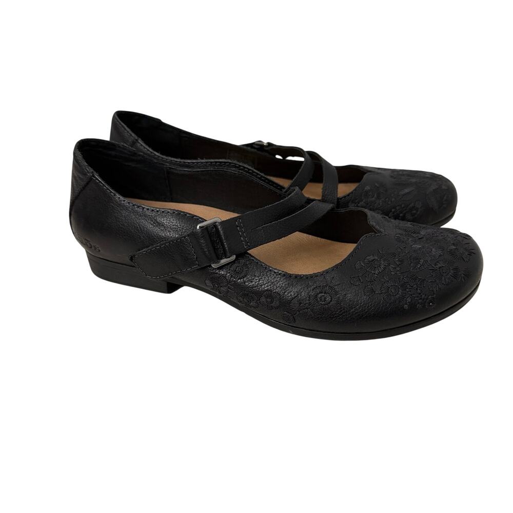 Taos Shoes Womens Size 8 Wish Black Leather Mary Jane Embroidered Floral Comfort